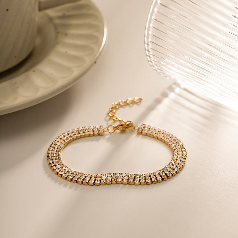 Pulseira Kira Triplo Zircônia Ouro 18k Tayaro